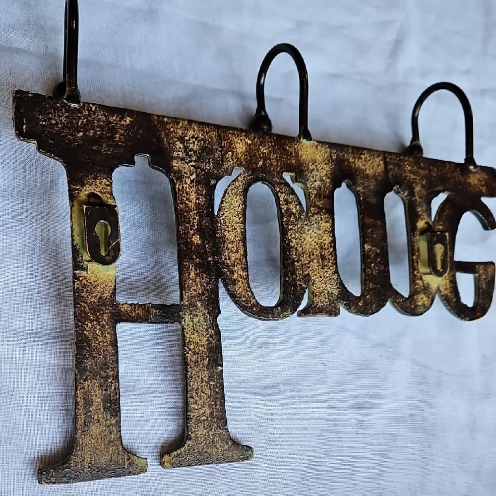 Vintage Cast Iron Metal Bronze Look 'Home'Wall Hook 12 X 7